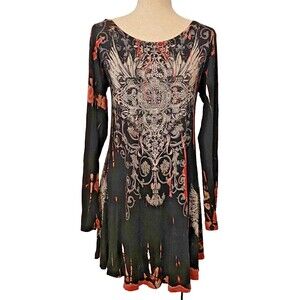 LOCAL Black Red Tie-Dye Graphic T Shirt Tunic Dress Sz L USA Goth Y2K Punk Lace
